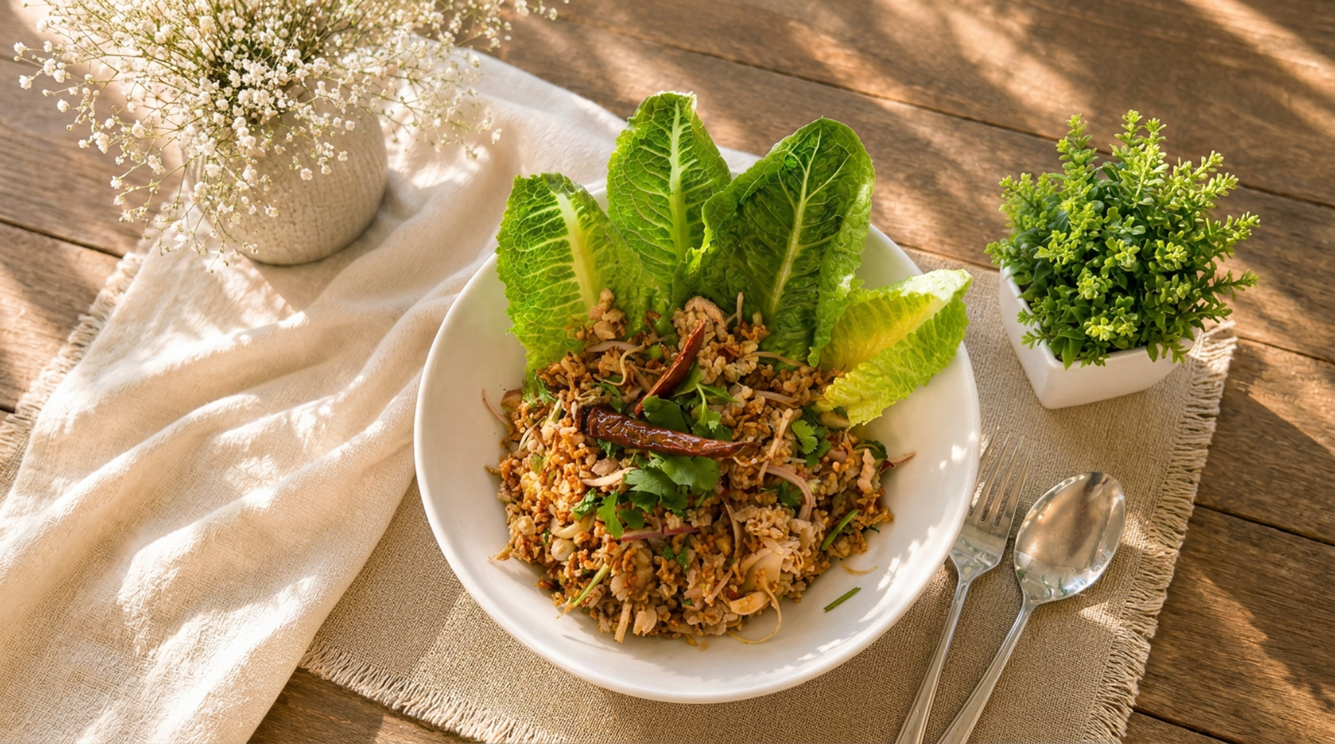 Larb khao tod