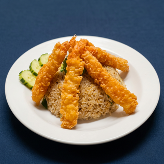Egg Fried Rice with Tempura Prawns